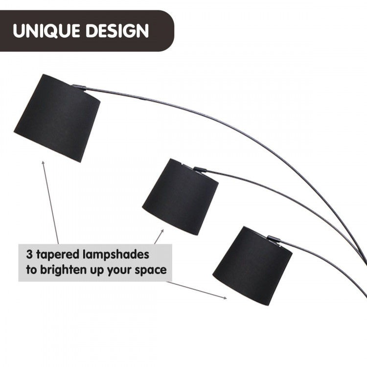Sarantino 3-Light Arc Floor Lamp Adjustable Black Taper Shades image 6