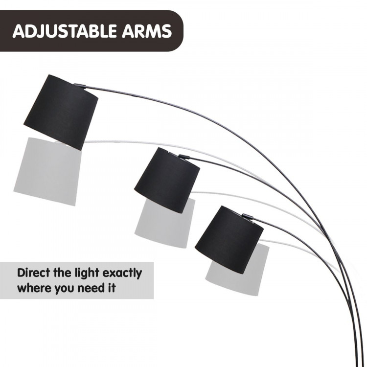 Sarantino 3-Light Arc Floor Lamp Adjustable Black Taper Shades image 7