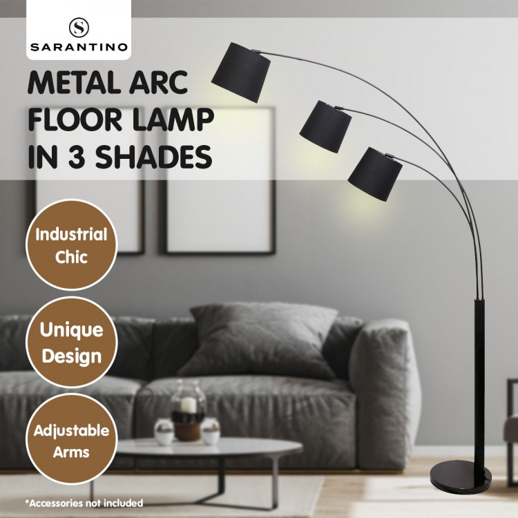 Sarantino 3-Light Arc Floor Lamp Adjustable Black Taper Shades image 3