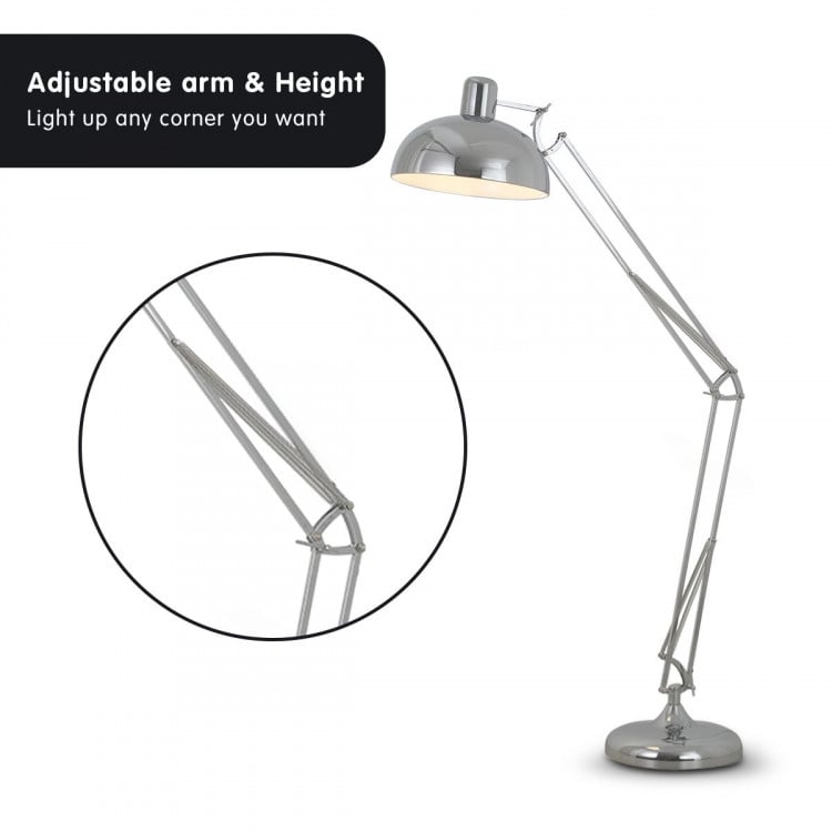 Sarantino Metal Architect Floor Lamp Shade Adjustable Height - Chrome image 5