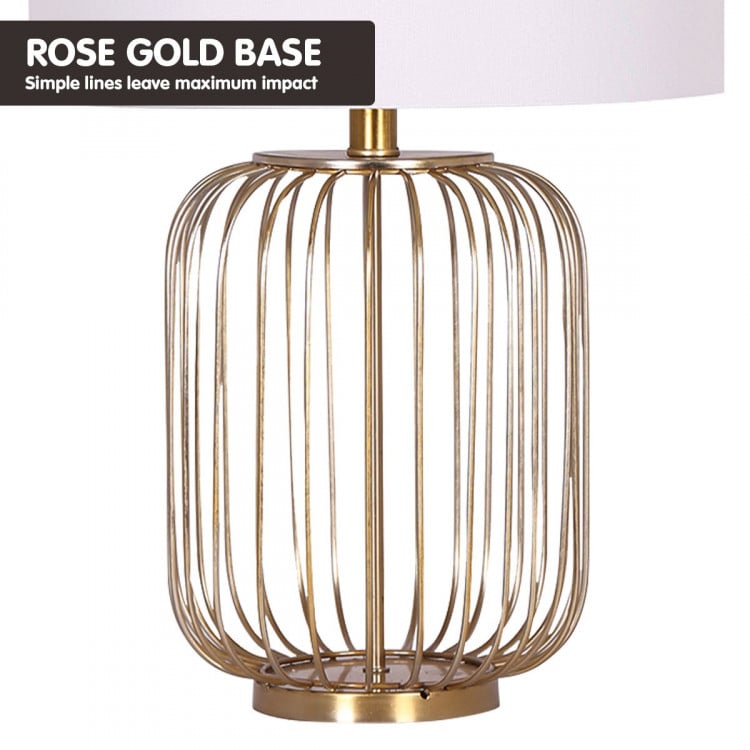 Sarantino Rose Gold Table Lamp with Linen Drum Shade image 5