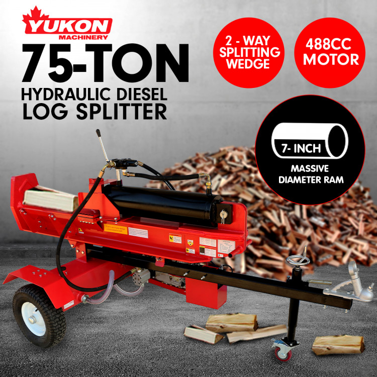 75 Ton Yukon Diesel Log Splitter Wood Cutter Axe Block image 12