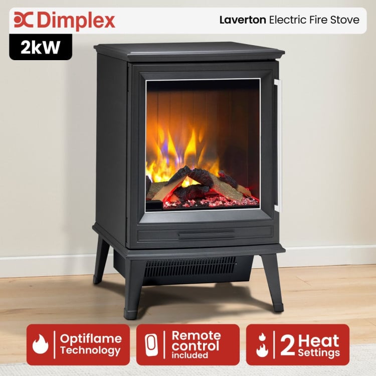 Dimplex Laverton 2kW Freestanding Electric Fireplace Stove Heater, 3D Optiflame Effect, Remote Control, Matte Black image 4