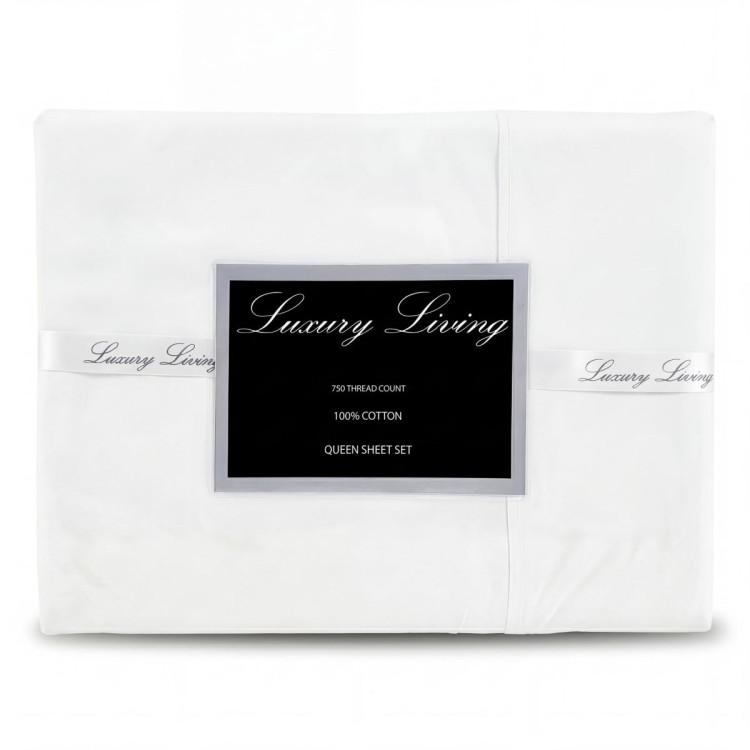750 Thread Count Cotton Rich Queen Bed Sheet Set 4 Piece Gift Pack - White