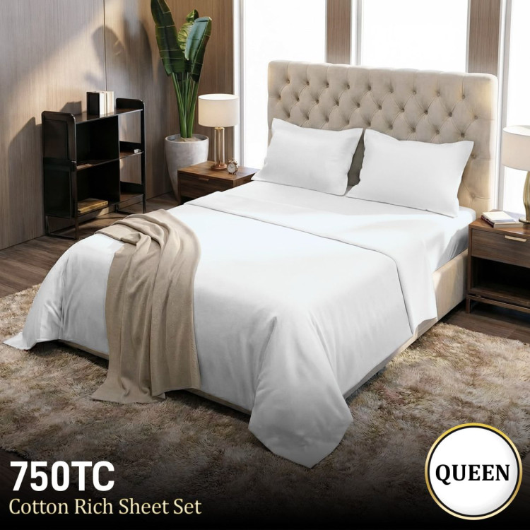 750 Thread Count Cotton Rich Queen Bed Sheet Set 4 Piece Gift Pack - White image 11