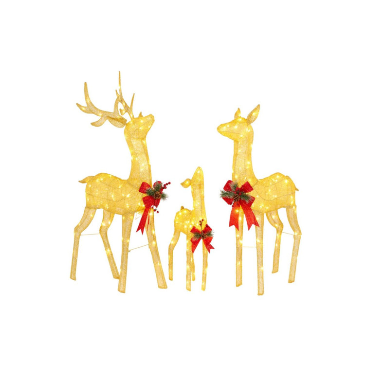 Set of 3 Gold Mesh Outdoor Christmas Display Reindeer with Lights image 3