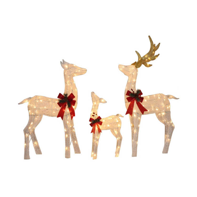 Set of 3 White Mesh Outdoor Christmas Display Reindeer with Lights