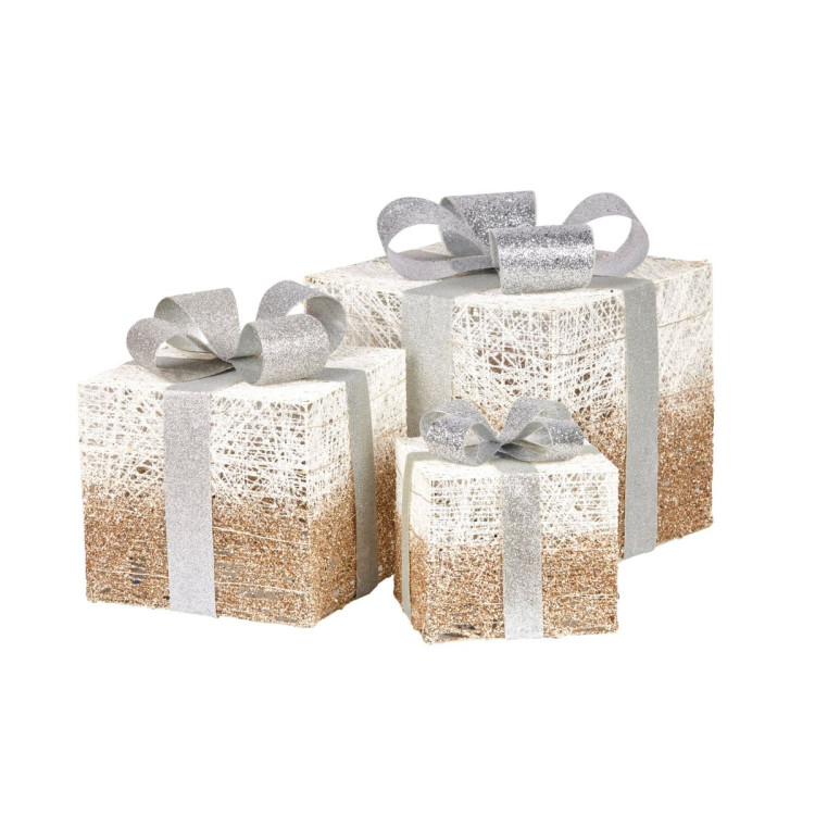 3 Piece Christmas Present Display Set with Lights- Champagne Finish image 3