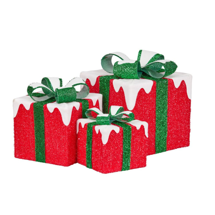 3 Piece Christmas Present Display Set with Lights - Red Finish image 3
