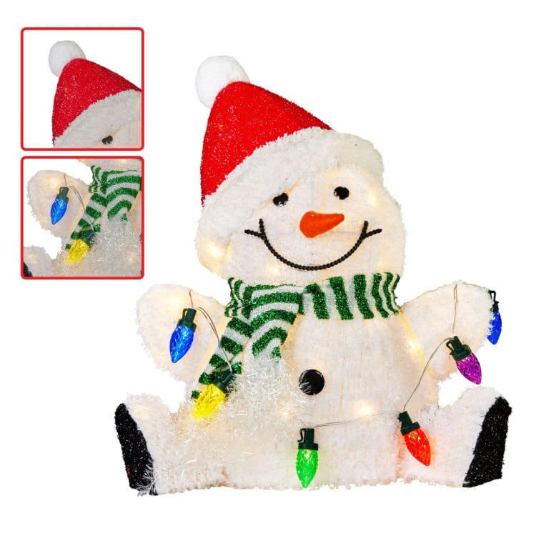 Christabelle 40cm Light Up Sitting Snowman Christmas Decoration with 35 Warm White LED Lights Festive Tabletop Decor image 7