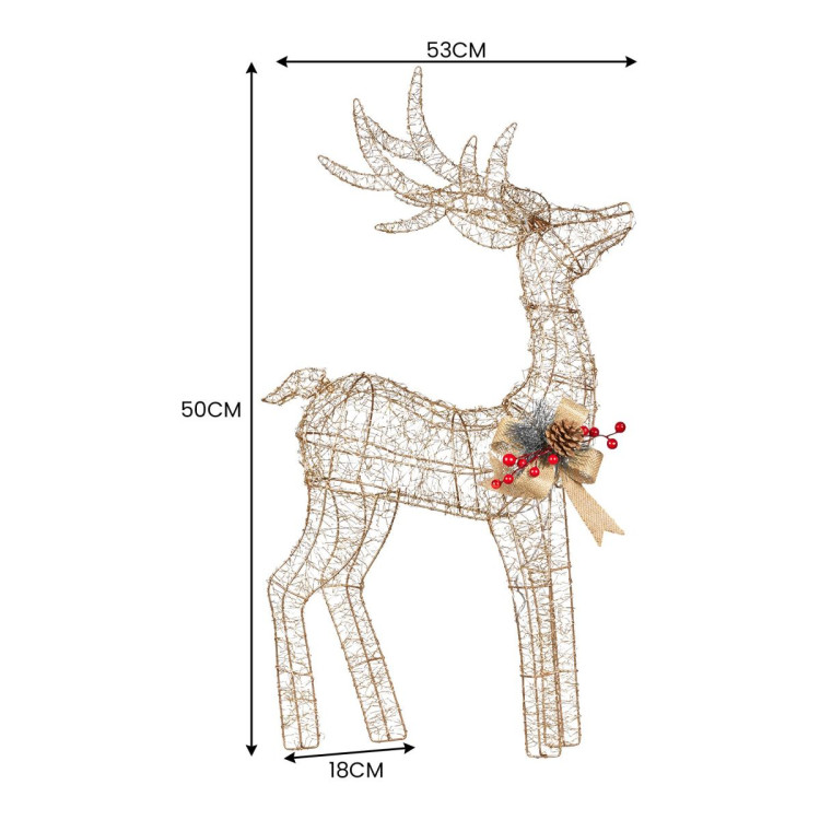 Christabelle Light Up Christmas Reindeer Display Indoor & Outdoor Decoration Warm White LED Lights Gold Bow Wire Frame image 3