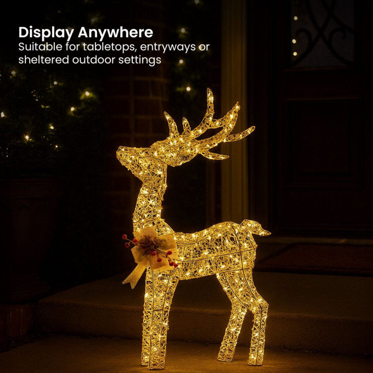 Christabelle Light Up Christmas Reindeer Display Indoor & Outdoor Decoration Warm White LED Lights Gold Bow Wire Frame image 6