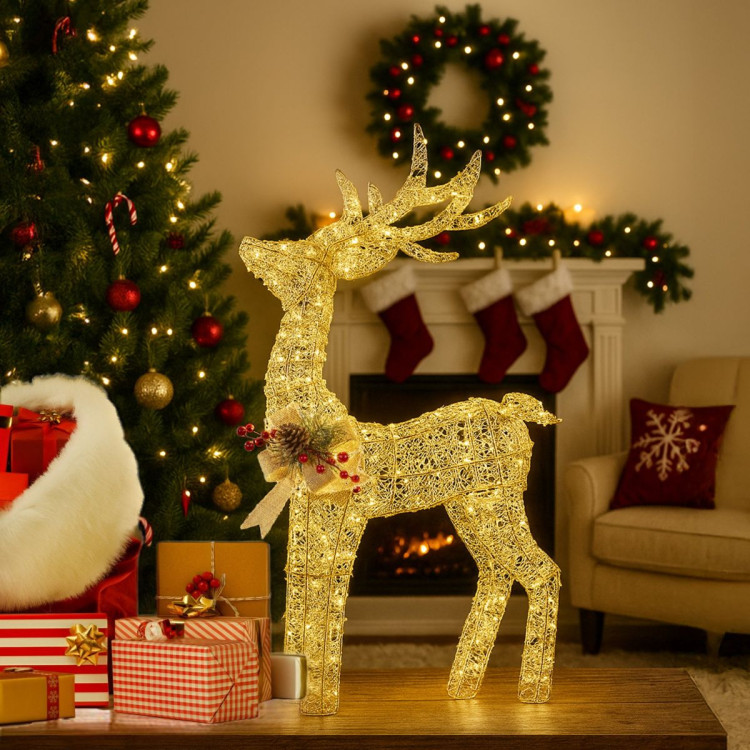 Christabelle Light Up Christmas Reindeer Display Indoor & Outdoor Decoration Warm White LED Lights Gold Bow Wire Frame image 7