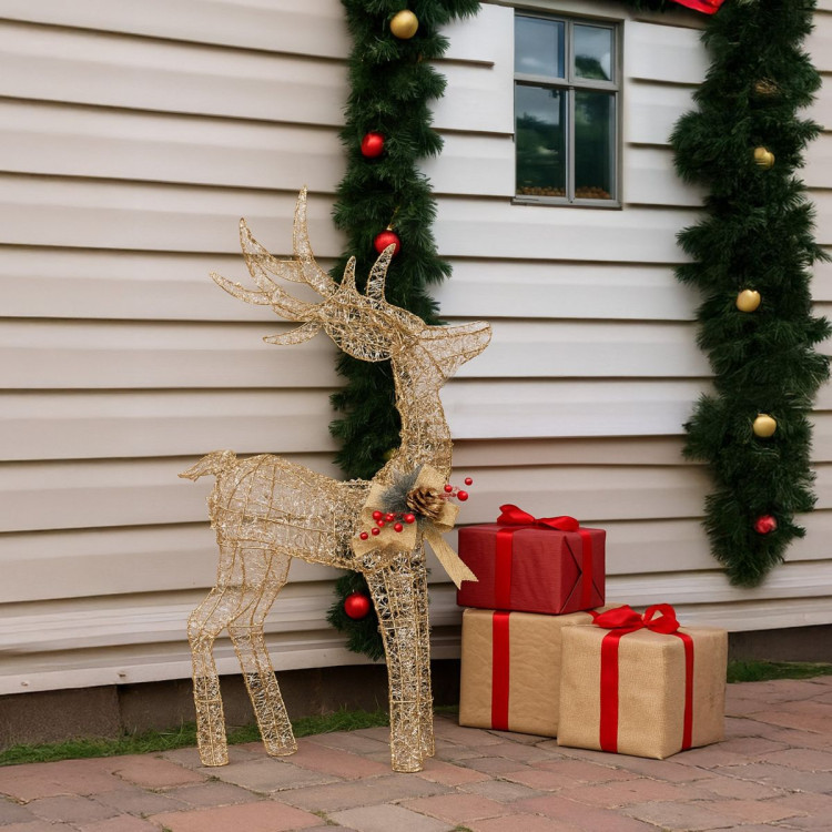 Christabelle Light Up Christmas Reindeer Display Indoor & Outdoor Decoration Warm White LED Lights Gold Bow Wire Frame image 8