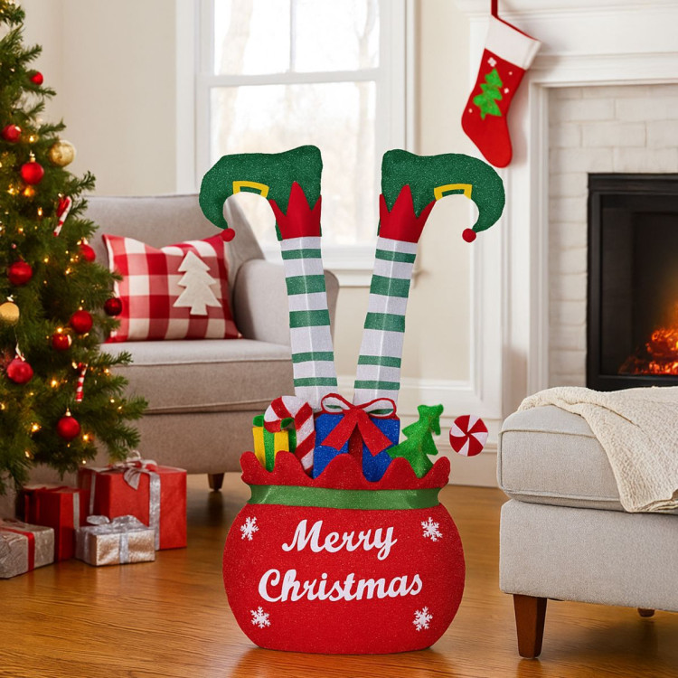 Christabelle Elf in Gift Sack Christmas Display Warm White LED Lights 86cm for Decoration w/Wire Frame Construction image 9