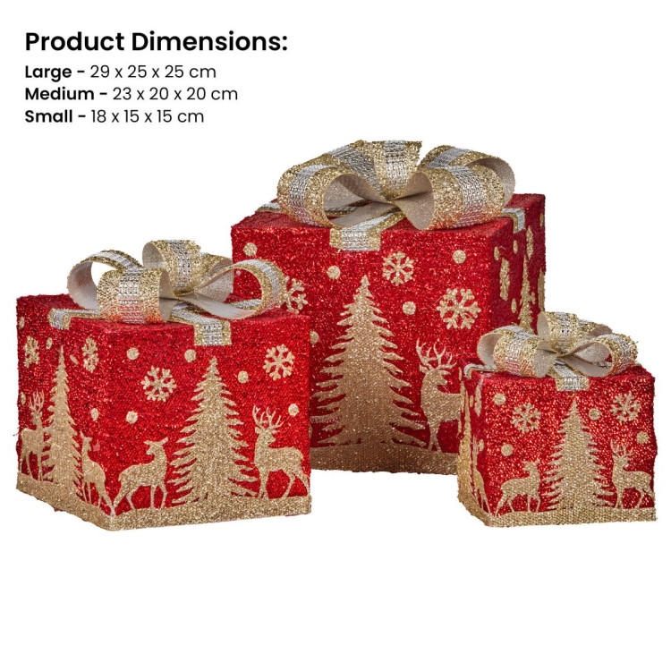 Christabelle Set of 3 Christmas Gift Box Display with LED Lights and Bows Decoration Ornament image 3