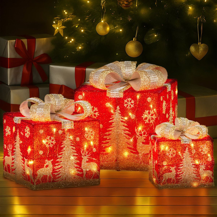 Christabelle Set of 3 Christmas Gift Box Display with LED Lights and Bows Decoration Ornament image 5