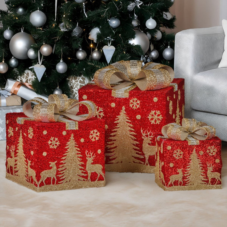 Christabelle Set of 3 Christmas Gift Box Display with LED Lights and Bows Decoration Ornament image 6