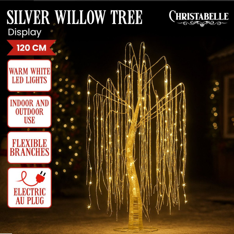 Christabelle Silver Willow Tree 120cm Christmas Display Warm White LED Lights Flexible Branches & Hanging Strands image 9