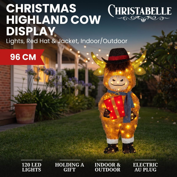 Christabelle 96cm Highland Cow Christmas Light Up Display LED Novelty Animal Gift Outdoor Indoor Xmas Yard Lawn Statue image 11