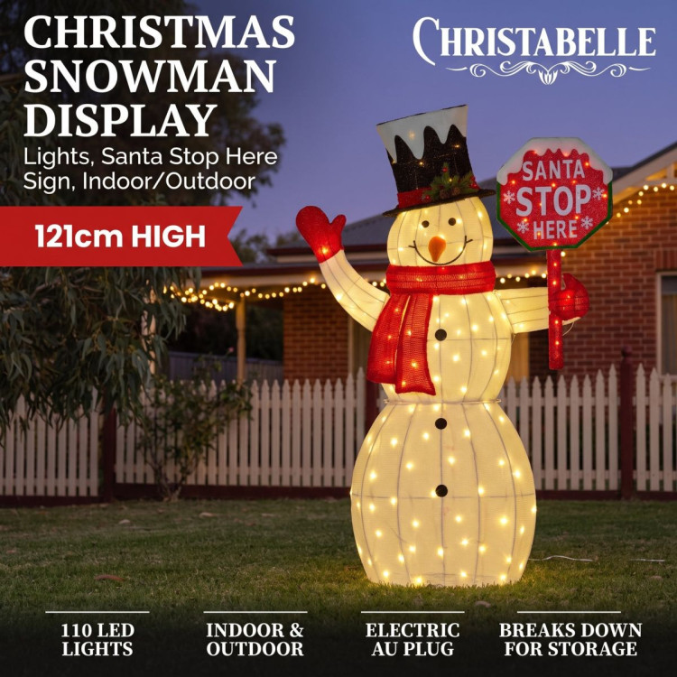 Christabelle 1.21m Snowman Christmas Light Up Display LED Santa Stop Here Sign Outdoor Indoor Xmas Yard Lawn Statue image 11