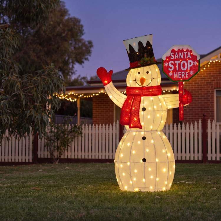 Christabelle 1.21m Snowman Christmas Light Up Display LED Santa Stop Here Sign Outdoor Indoor Xmas Yard Lawn Statue image 3