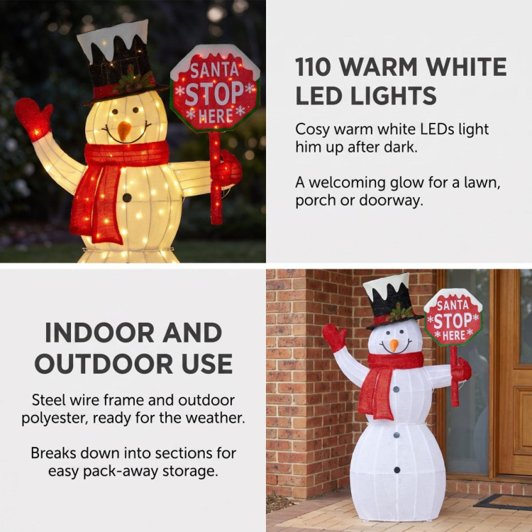 Christabelle 1.21m Snowman Christmas Light Up Display LED Santa Stop Here Sign Outdoor Indoor Xmas Yard Lawn Statue image 5