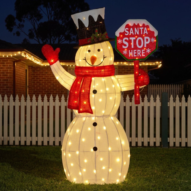 Christabelle 1.21m Snowman Christmas Light Up Display LED Santa Stop Here Sign Outdoor Indoor Xmas Yard Lawn Statue image 8