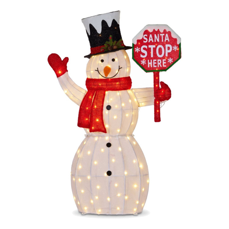 Christabelle 1.21m Snowman Christmas Light Up Display LED Santa Stop Here Sign Outdoor Indoor Xmas Yard Lawn Statue