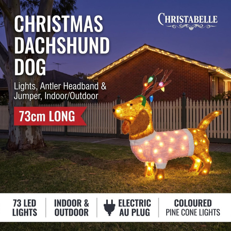 Christabelle 73cm Dachshund Dog Christmas Light Up Display Pine Cone Lights Outdoor Indoor Xmas Yard Lawn Statue image 11