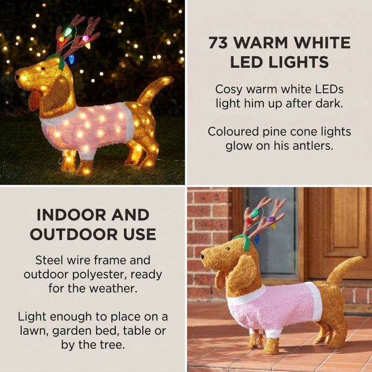 Christabelle 73cm Dachshund Dog Christmas Light Up Display Pine Cone Lights Outdoor Indoor Xmas Yard Lawn Statue image 4