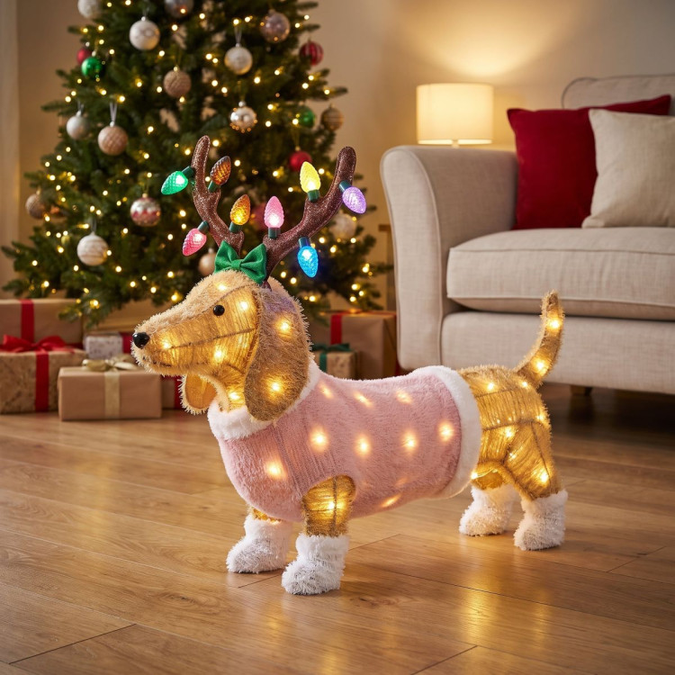 Christabelle 73cm Dachshund Dog Christmas Light Up Display Pine Cone Lights Outdoor Indoor Xmas Yard Lawn Statue image 9