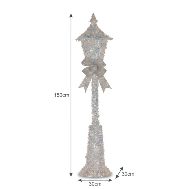Christabelle 1.5m Lamp Post Christmas Light Up Display Silver Bows Warm White LED Outdoor Indoor Xmas Yard Lawn Statue image 3
