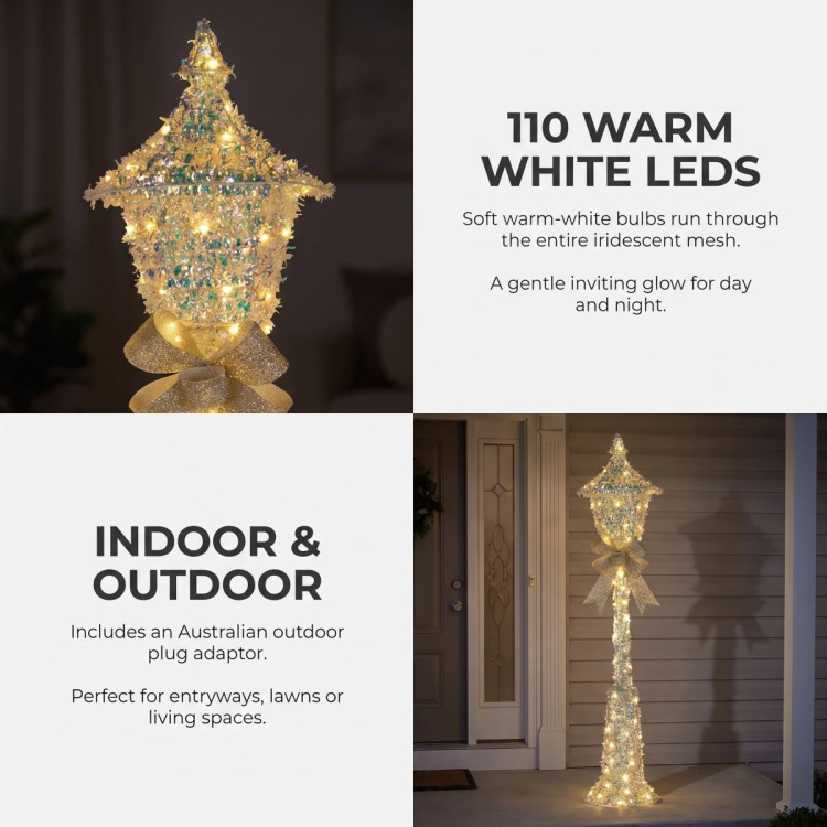 Christabelle 1.5m Lamp Post Christmas Light Up Display Silver Bows Warm White LED Outdoor Indoor Xmas Yard Lawn Statue image 4