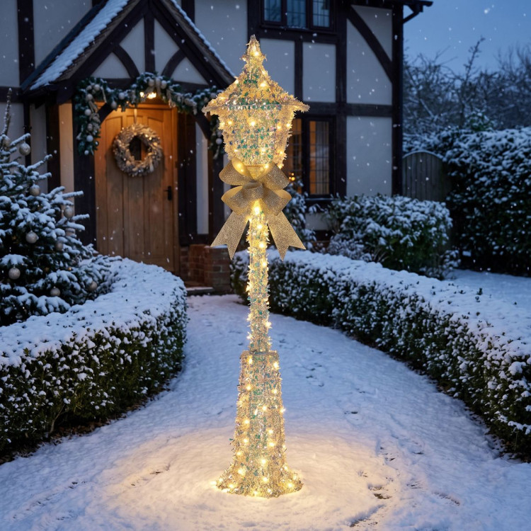 Christabelle 1.5m Lamp Post Christmas Light Up Display Silver Bows Warm White LED Outdoor Indoor Xmas Yard Lawn Statue image 8