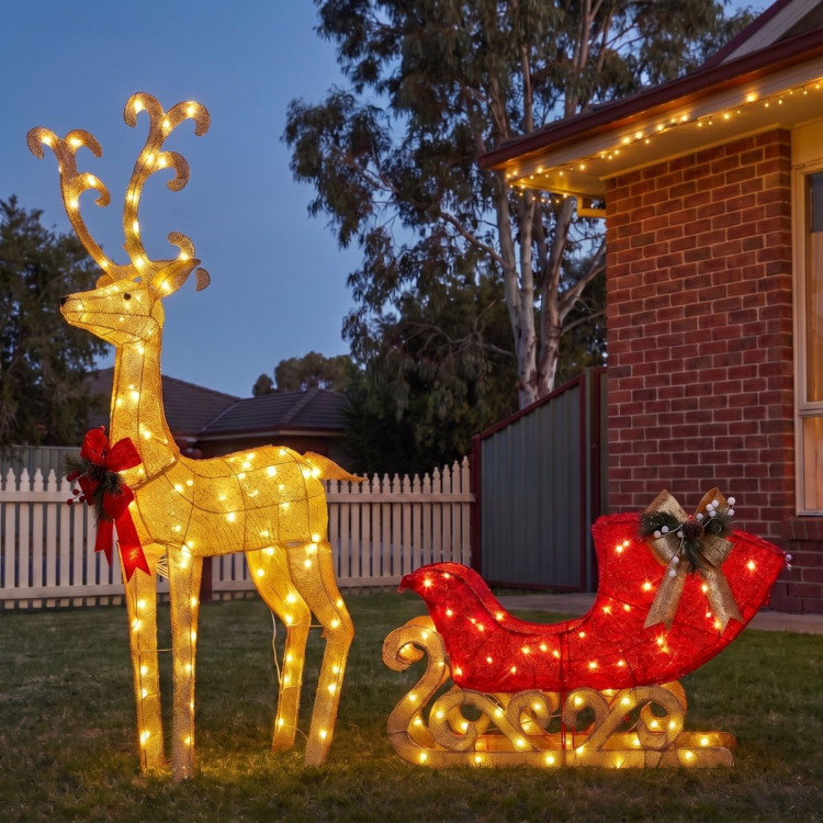 Christabelle 1.62m Reindeer Sleigh Christmas Light Up Display Warm White LED Outdoor Indoor Xmas Yard Lawn Statue image 7