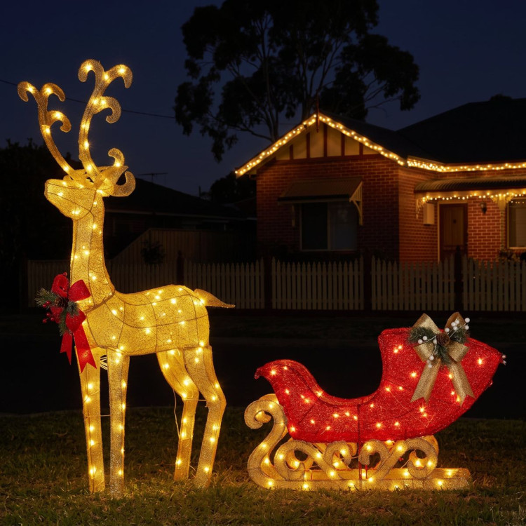 Christabelle 1.62m Reindeer Sleigh Christmas Light Up Display Warm White LED Outdoor Indoor Xmas Yard Lawn Statue image 9