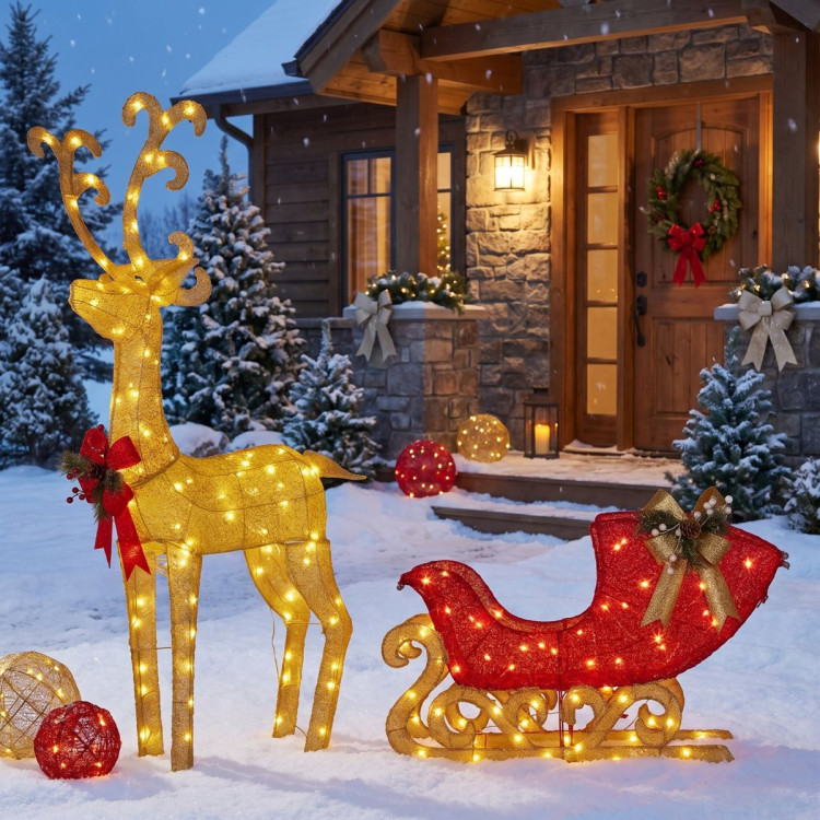 Christabelle 1.62m Reindeer Sleigh Christmas Light Up Display Warm White LED Outdoor Indoor Xmas Yard Lawn Statue image 10