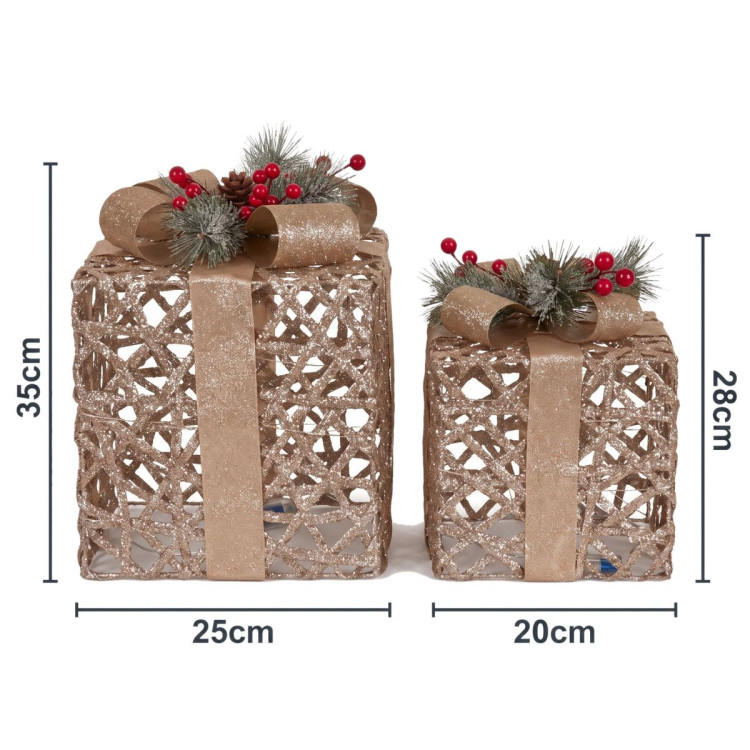 Christabelle 2 Pale Champagne Christmas Gift Boxes Light Up Display 35cm 28cm Indoor Xmas Festive Decoration image 3