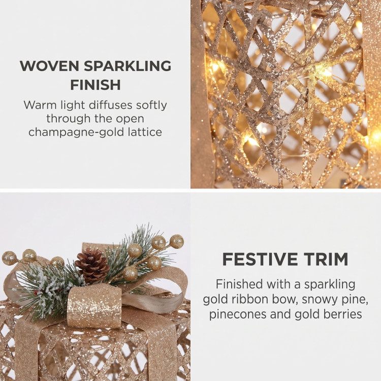 Set of 2 Light Up Christmas Gift Boxes Champagne Gold Battery Operated Warm White LED Present Decorations 35cm 28cm image 6