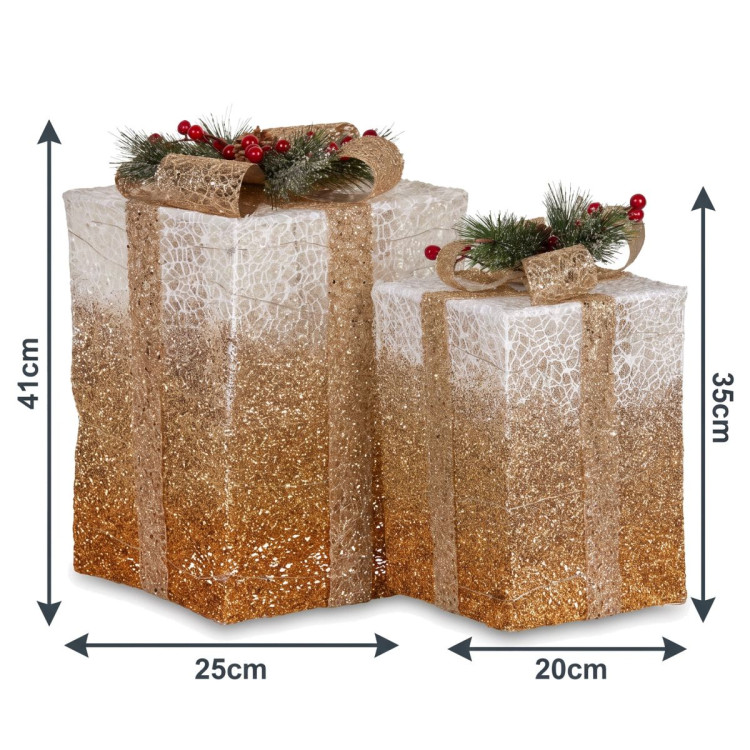 Christabelle 2 Gold White Christmas Gift Boxes Light Up Display 41cm 35cm Indoor Xmas Festive Decoration image 4