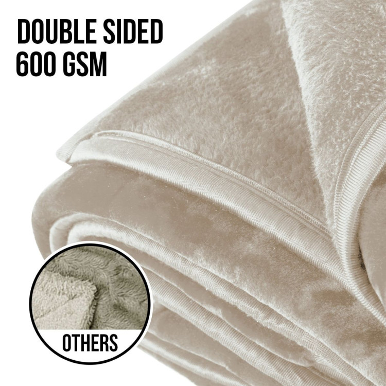 Laura Hill 600-GSM Mink Blanket Queen Size Double-Sided Soft Plush Bed Faux Throw Rug 220 X 240cm - Beige image 4