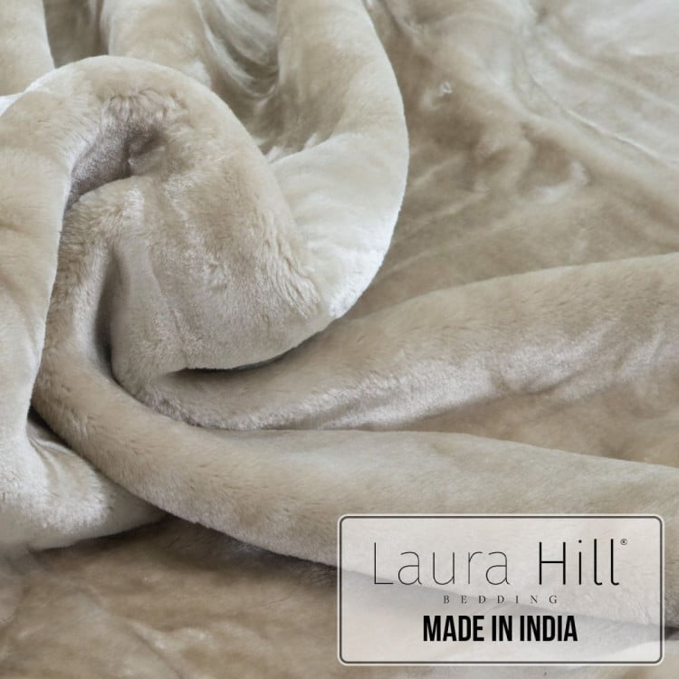 Laura Hill 600-GSM Mink Blanket Queen Size Double-Sided Soft Plush Bed Faux Throw Rug 220 X 240cm - Beige image 5