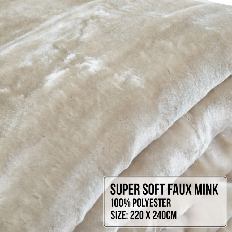 Laura Hill 600-GSM Mink Blanket Queen Size Double-Sided Soft Plush Bed Faux Throw Rug 220 X 240cm - Beige image 6