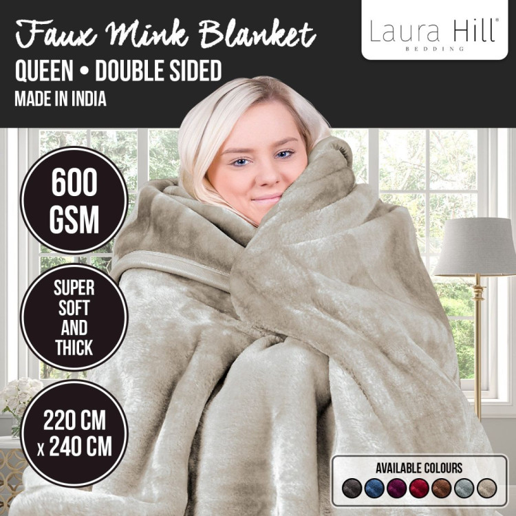 Laura Hill 600-GSM Mink Blanket Queen Size Double-Sided Soft Plush Bed Faux Throw Rug 220 X 240cm - Beige image 12