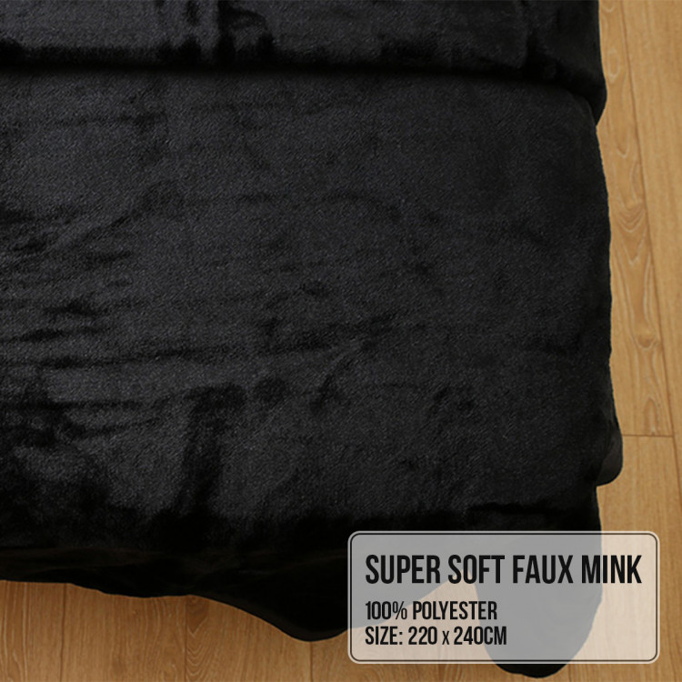 600GSM Large Double-Sided Queen Faux Mink Blanket - Black image 7
