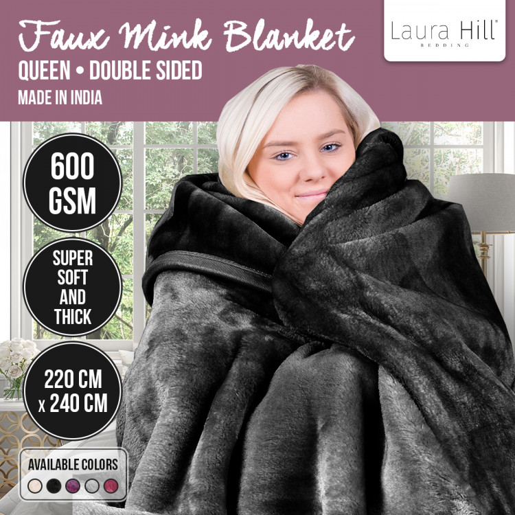 600GSM Large Double-Sided Queen Faux Mink Blanket - Black image 2