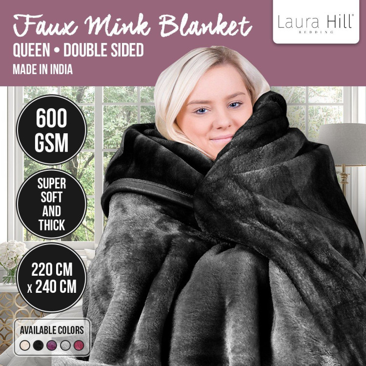 600GSM Large Double-Sided Queen Faux Mink Blanket - Black image 9