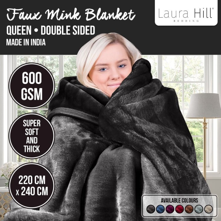 600GSM Large Double-Sided Queen Faux Mink Blanket - Black image 10