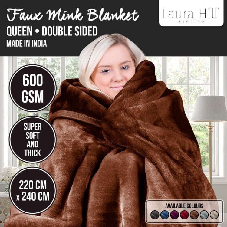 Laura Hill 600GSM Large Double-Sided Faux Mink Blanket - Chocolate image 10
